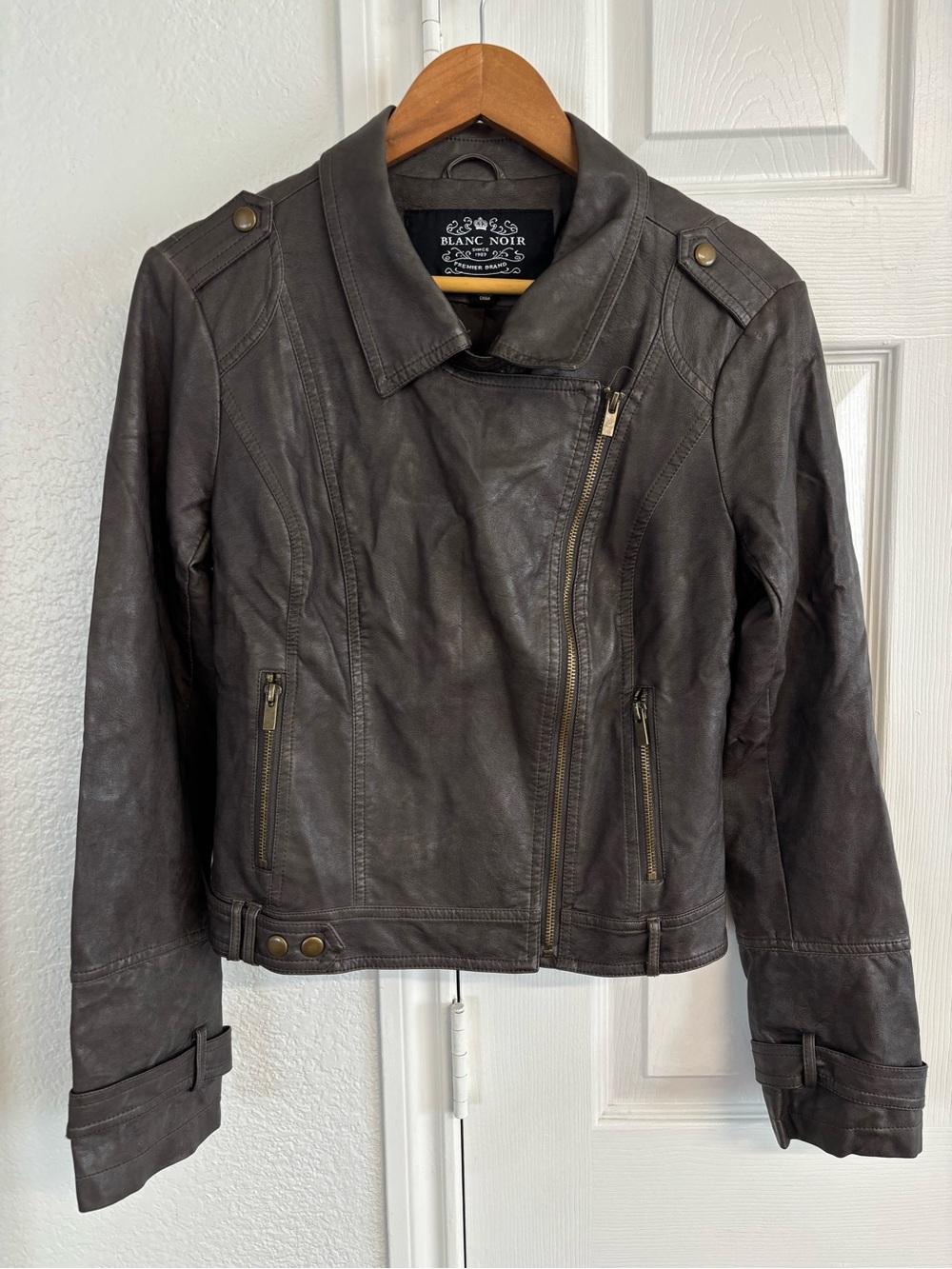Blanc Noir Jacket Vintage Gray Wash Moto Faux Leather Size M